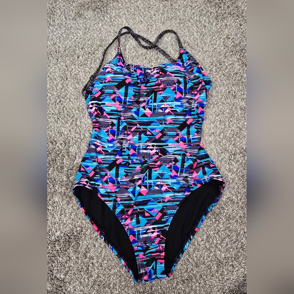 TYR Durafast Elite Women's Cutoutfit Swimsuit Colorful Crystalized sz XL
